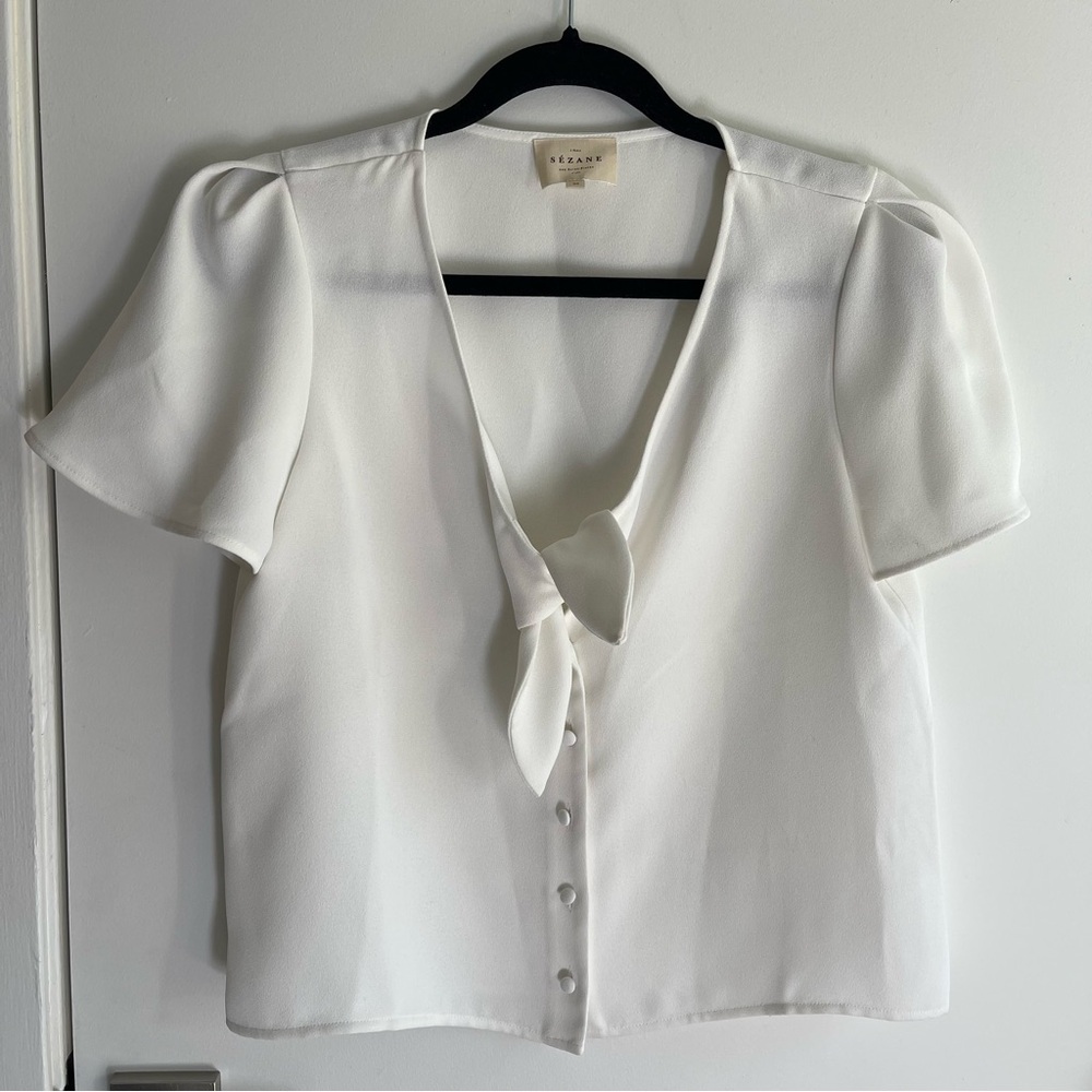 Sezane Eloine Tie Front White Blouse 38